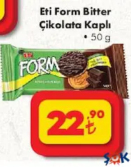 ETİ FORM BİTTER ÇİKOLATA KAPLI BİSKÜVİ 50 G fiyat ve kampanya bilgisi